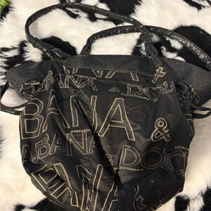 Dolce & Gabbana Black Shoulder Bag with Gold Lettering